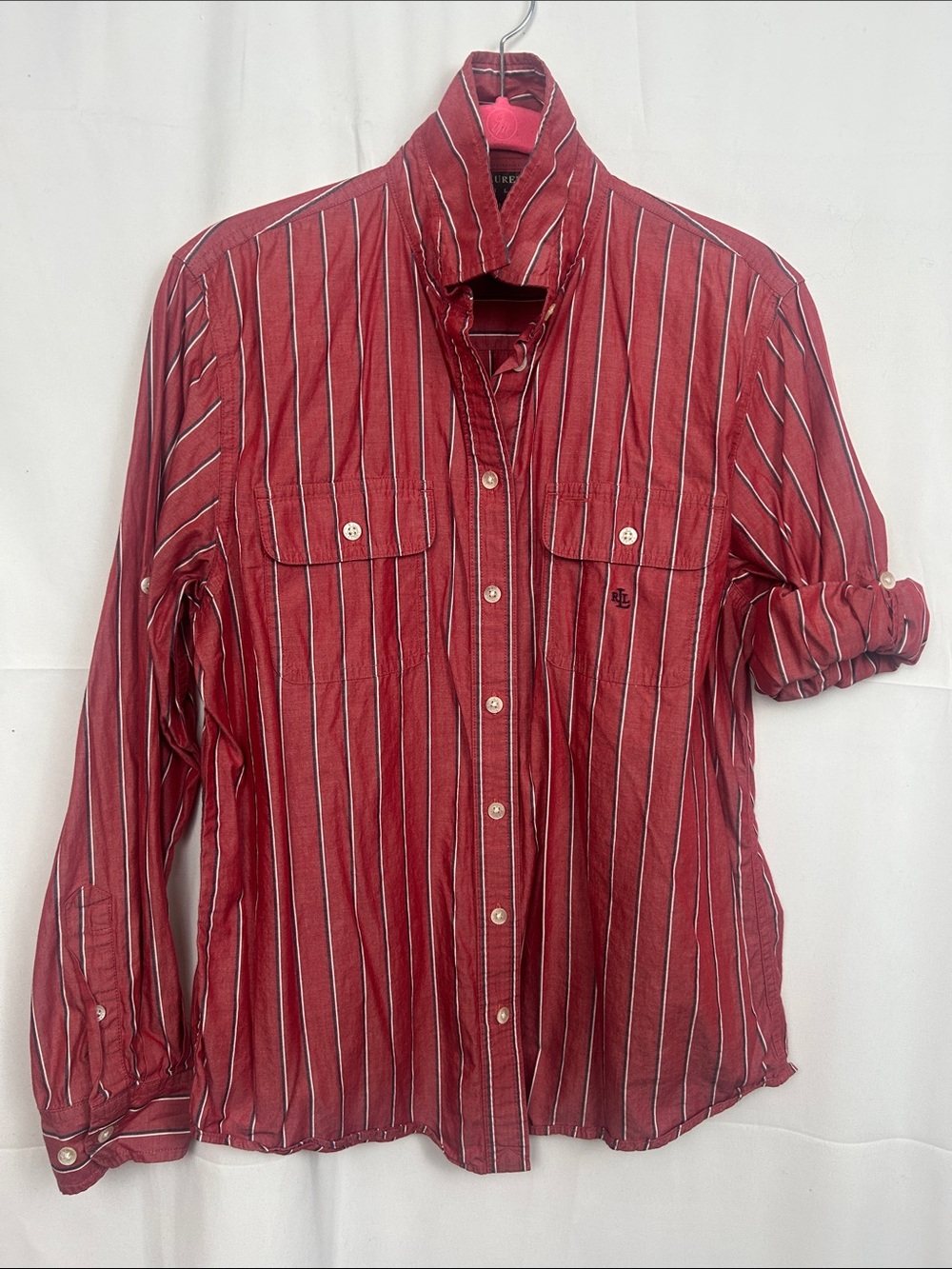 Ralph Lauren Red & White Vertical Stripe Button-Down Shirt